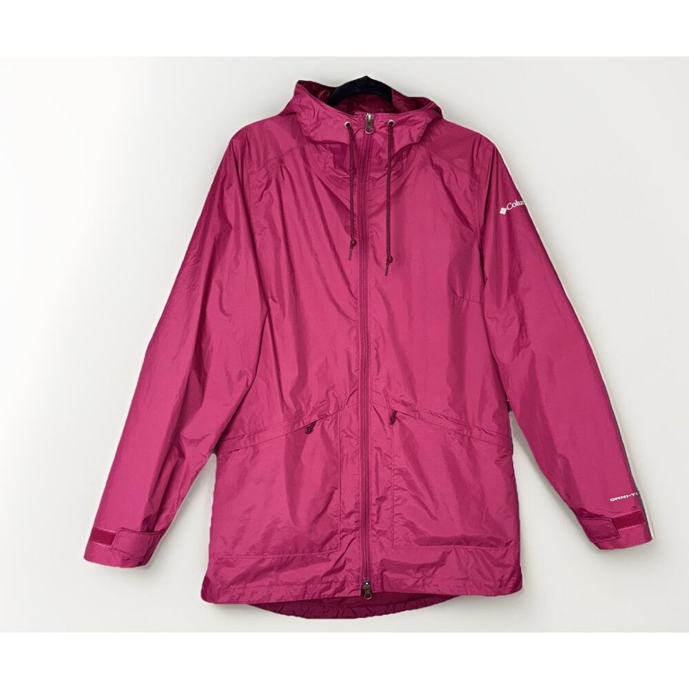 Columbia Omni-Tech Medium Magenta‎ Pink Full Zip Hooded Windbreaker Rain Jacket